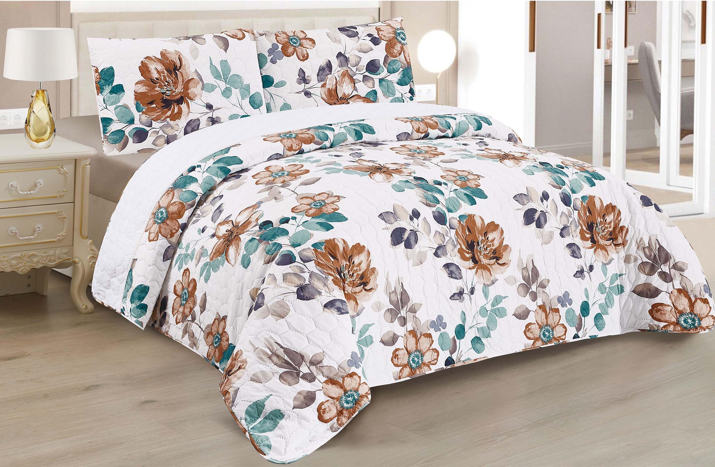 Colcha Boutis para Primavera y Verano Bicolor Reversible Liso de Color Beig + 2 Funda Cojin 50x70 cm - Colcha Ligera Fina Entretiempo (Cama 135, 220x260cm) — view 35