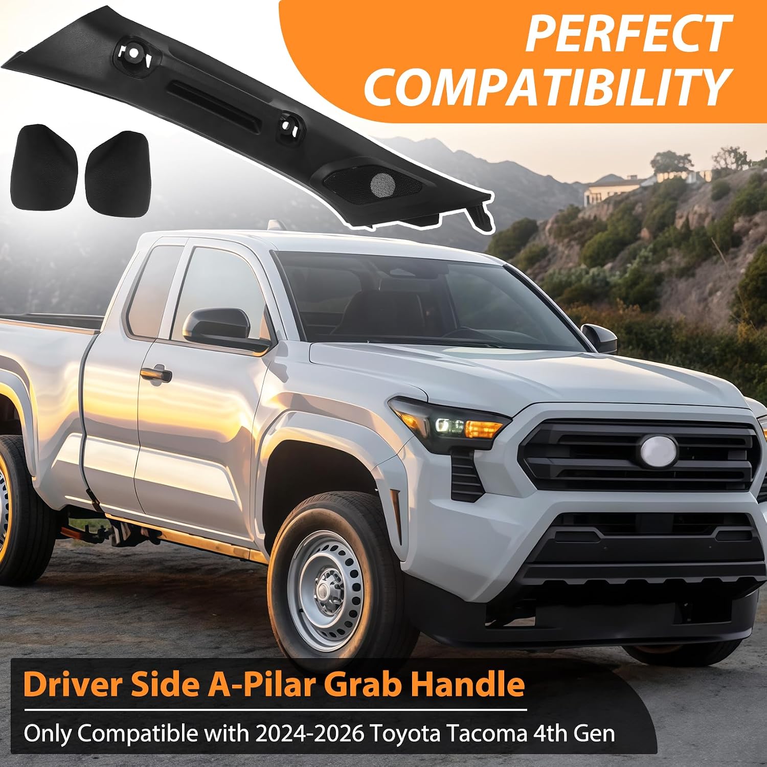Upgrade Driver Side A-Pillar Grab Handle for 2024-2026 Toyota Tacoma 4th Gen, OEM Texture Matches Passenger Side, Silent No Creak Design, No-Drill Easy Install, Black