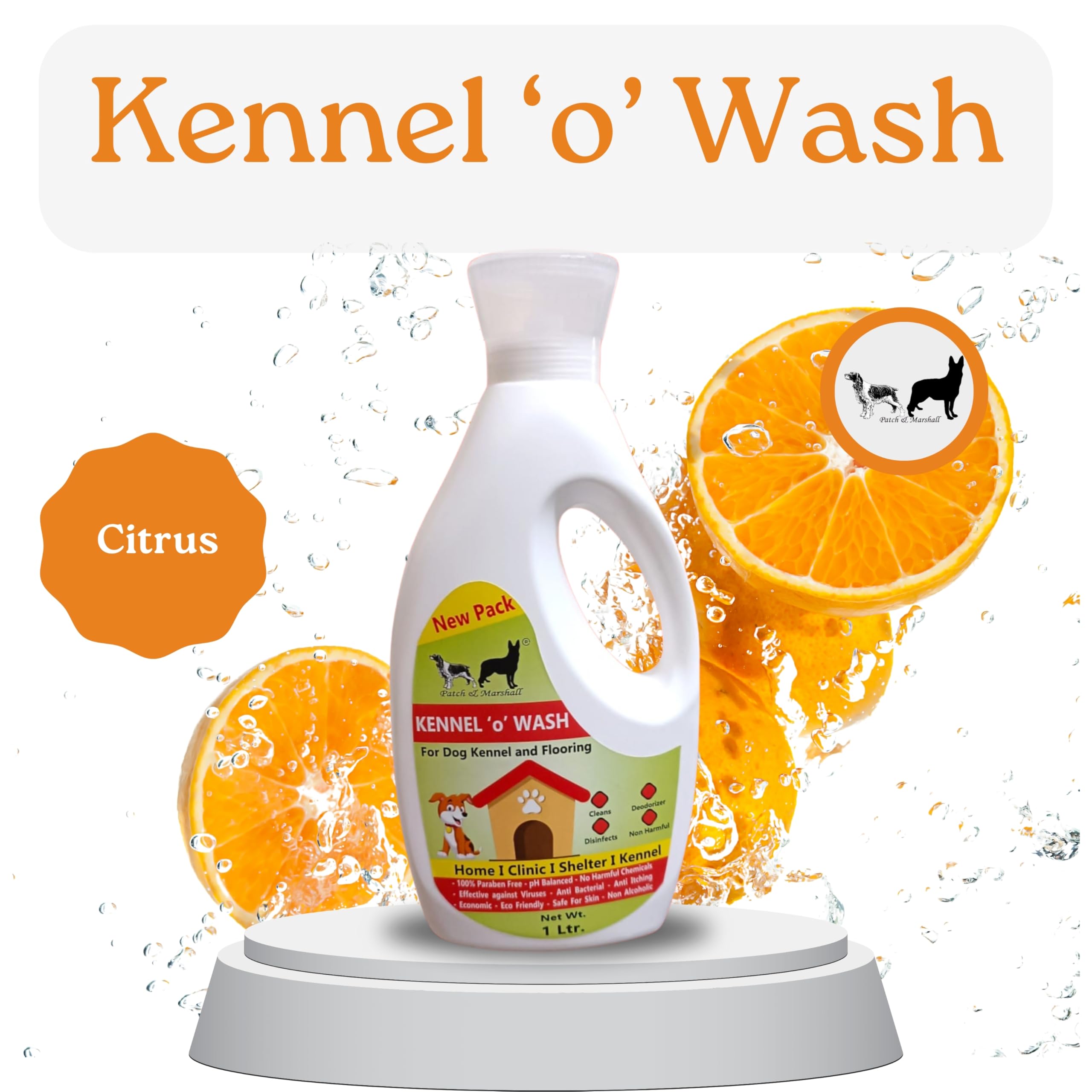 Patch & Marshall Pet Area Cleaner & Odor Neutralizer for Dogs & Cats | Kennel, Floor & Litter Area Cleaner | Removes Pet Odour & Stains | Safe, Non-Toxic Formula, Citrus - 1000 ml 1