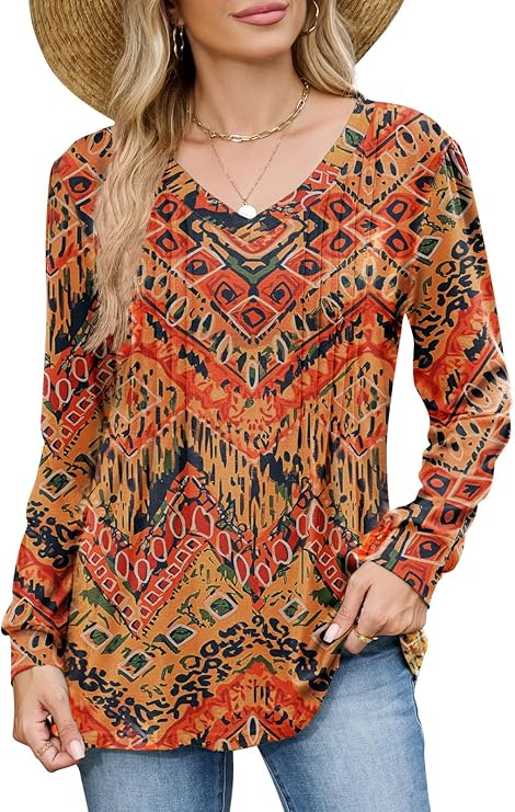 VUTRU Women Long Sleeve Tunic Tops V Neck Casual Loose Fit Blouses Plus Size Fall Shirts for Work or Daily Wear