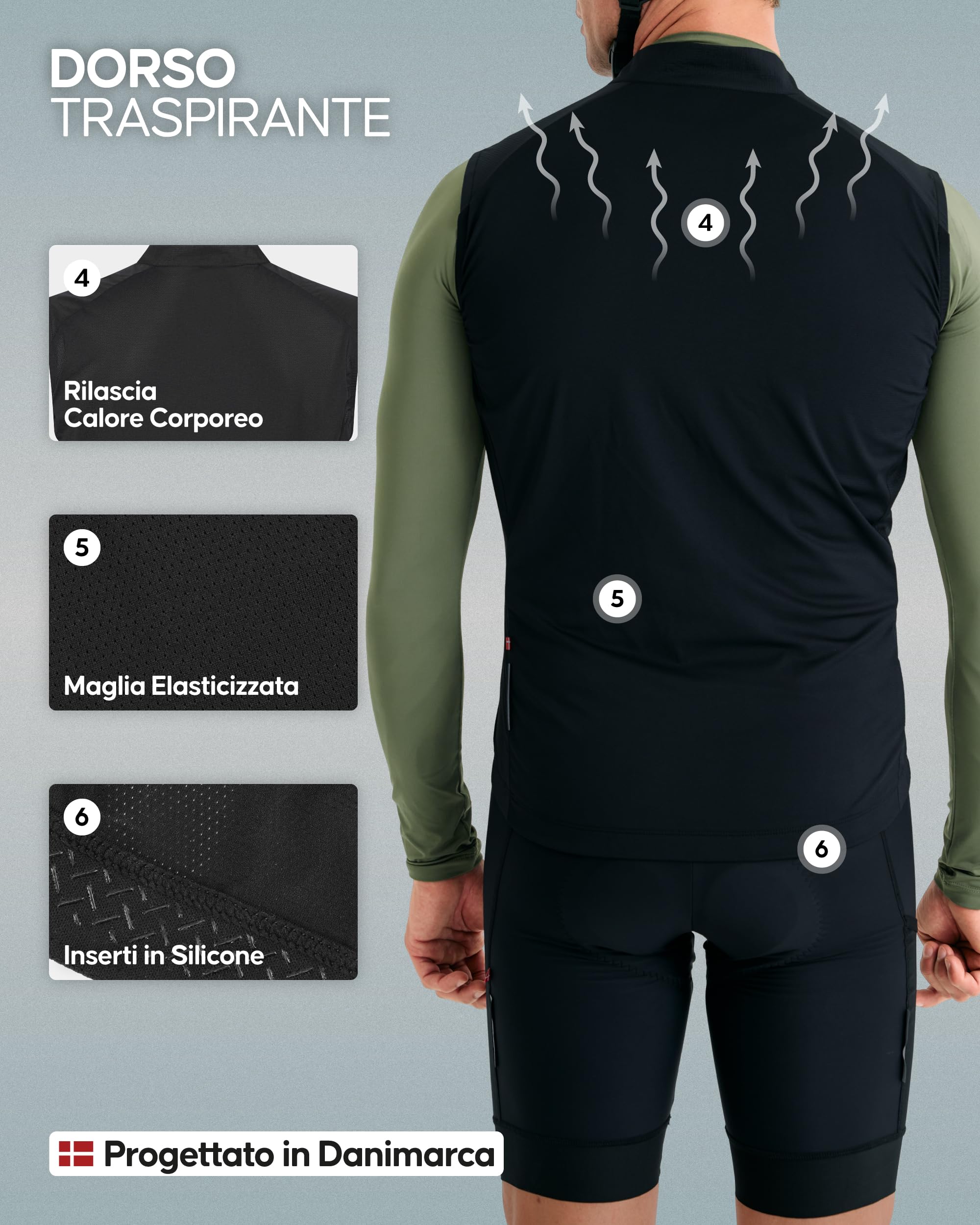 DANISH ENDURANCE Gilet da Ciclismo Uomo, Gilet Bici Uomo Antivento e Traspirante, Leggero e Ripiegabile