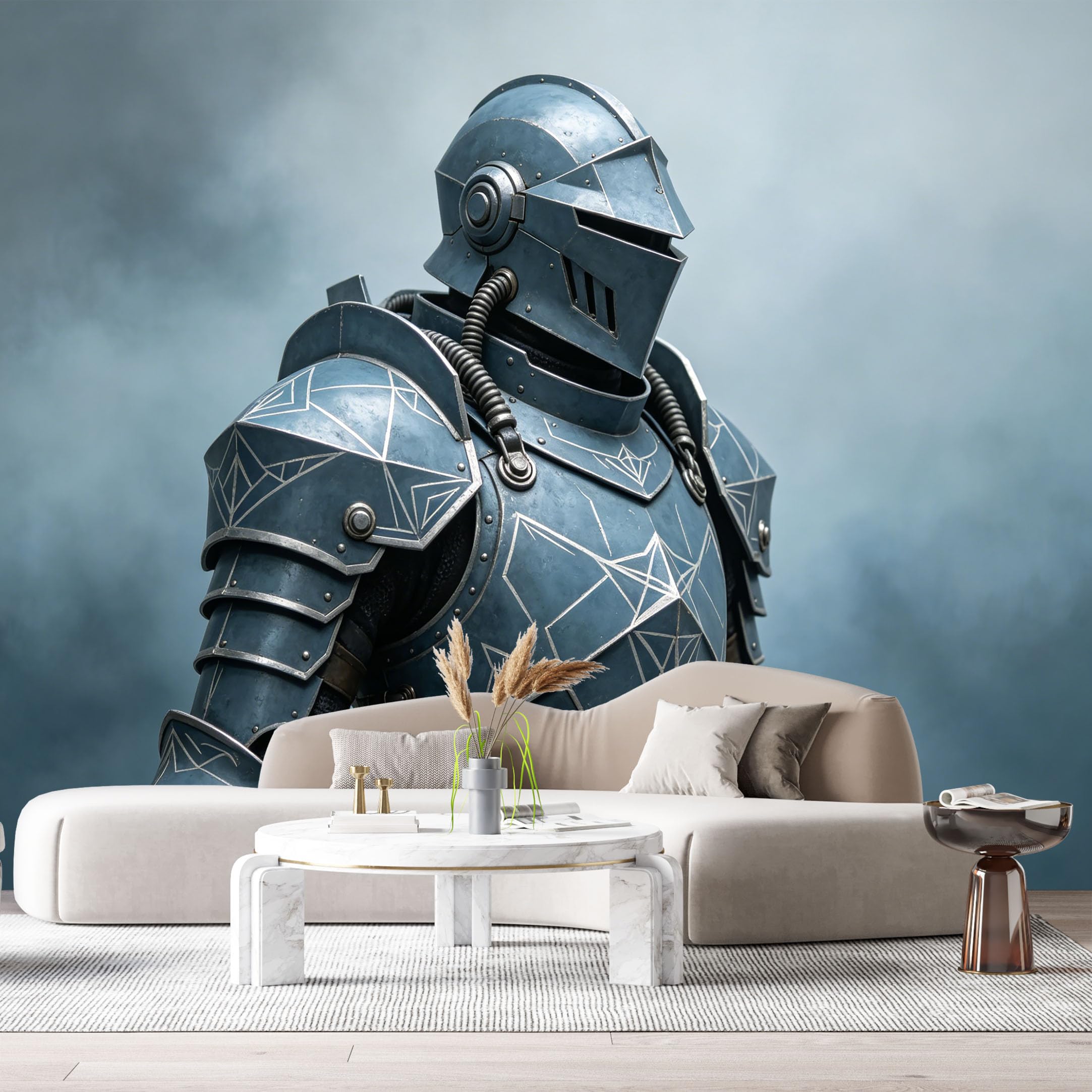 Custom Size Wall Mural Futuristic Mechanical Armor Metal Warrior Textured 3D Trompe l’oeil SelfAdhesive Art Prints Removable Large Wallpaper Esports Room Game Room Tenant Room Studio