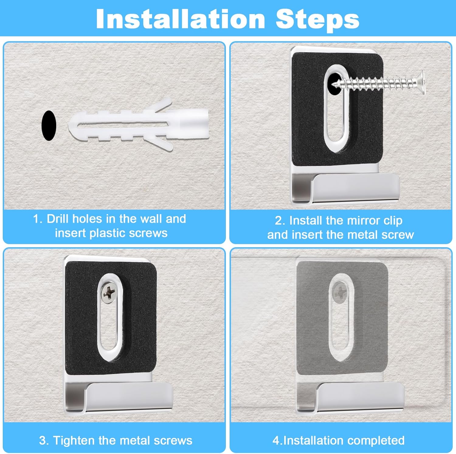 12 Pcs Metal Mirror Holder Clips, Mirror Mounting Hardware, Heavy Duty Mirrors Hanger Hardware with Screws for Frameless Mirrors, Billboard Display