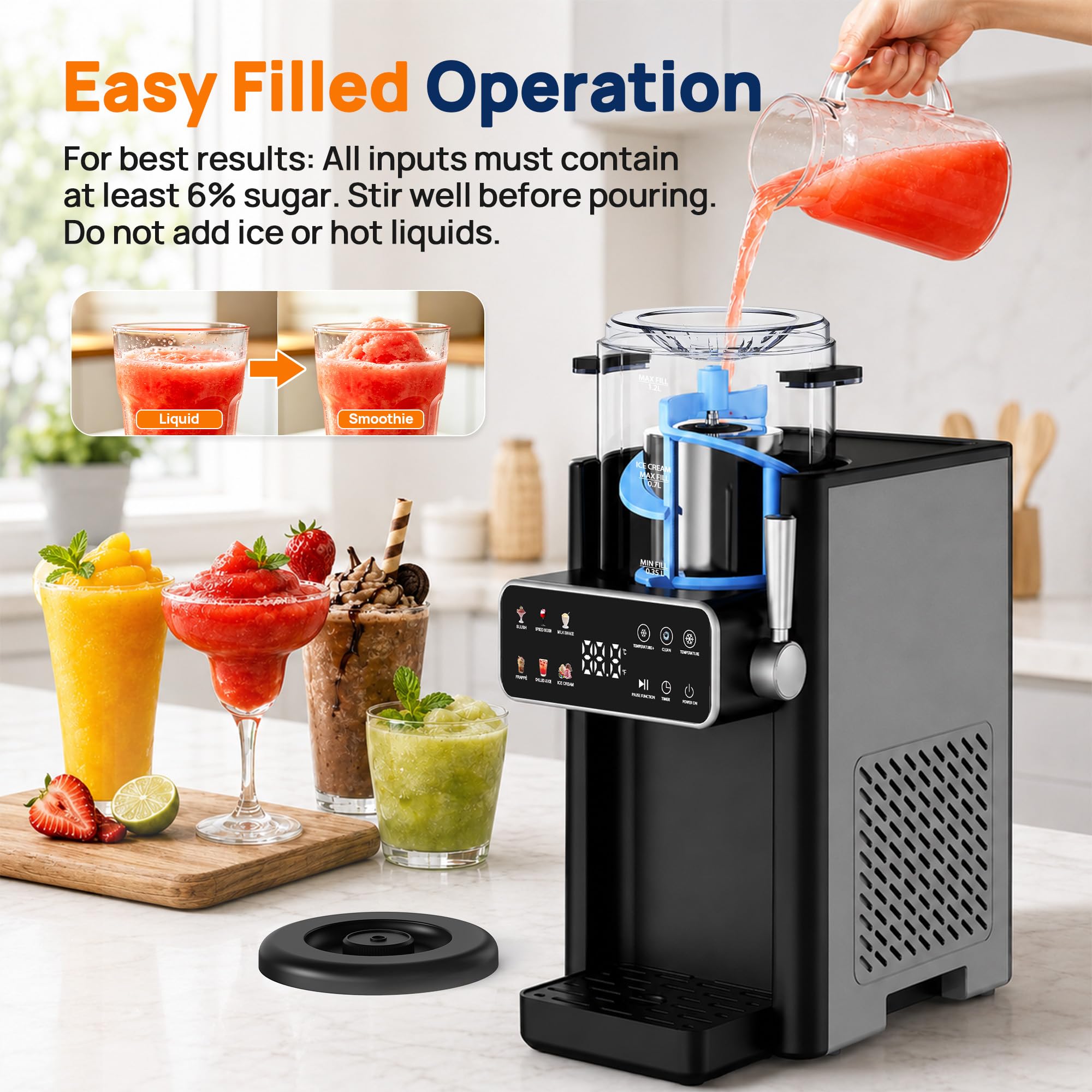 Slush Maschine, Slushie maschine mit 12-Stunden-Vorwahltimer für Heimgebrauch Slush, Frappé, Milchshake & Margaritas, kein Eis Erforderlich,1 Pack, 6 Voreinstellungen