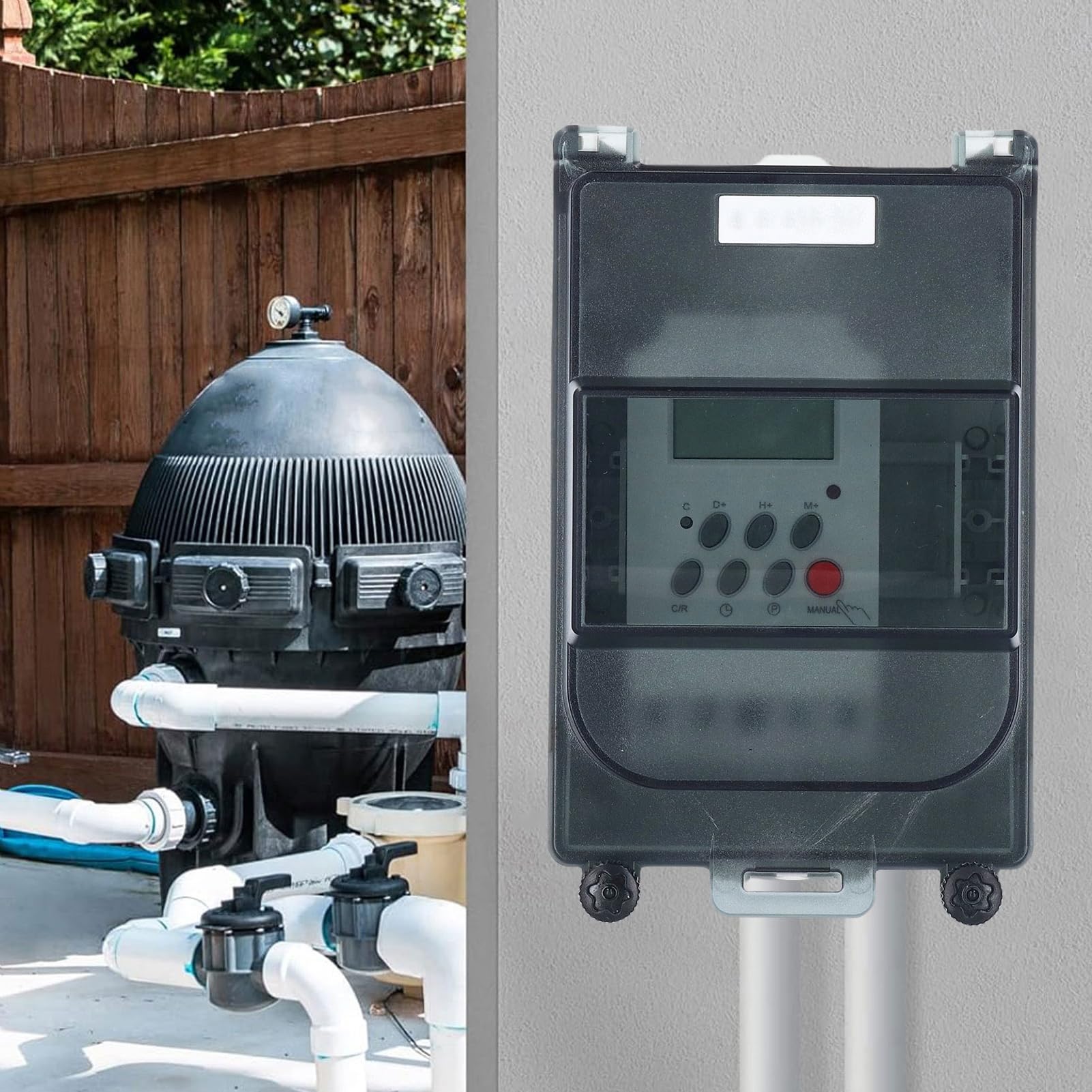 Pyhodi Poolpumpen -Timer, Digitaler Timerschalter, 7 -Tage -28 -Off -Programme, 2 Steckdosen, IP67 Wasserdicht, Eingebaut