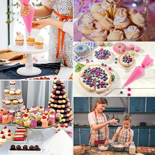 Miniatura 7 de Juego de 36 bolsas rosadas y puntas, 24 boquillas de acero inoxidable con 2 bolsas de pastelería de silicona reutilizables, glaseado suave, tazas de