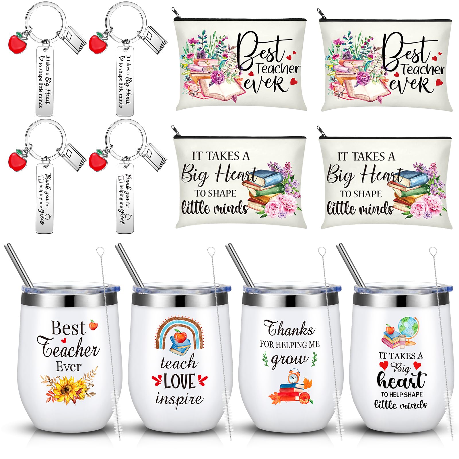 HOWAF Lehrer Geschenk-Set – 4 Make-up-Taschen + 12 Schlüsselanhänger, Dankeschön Für Lehrerinnen