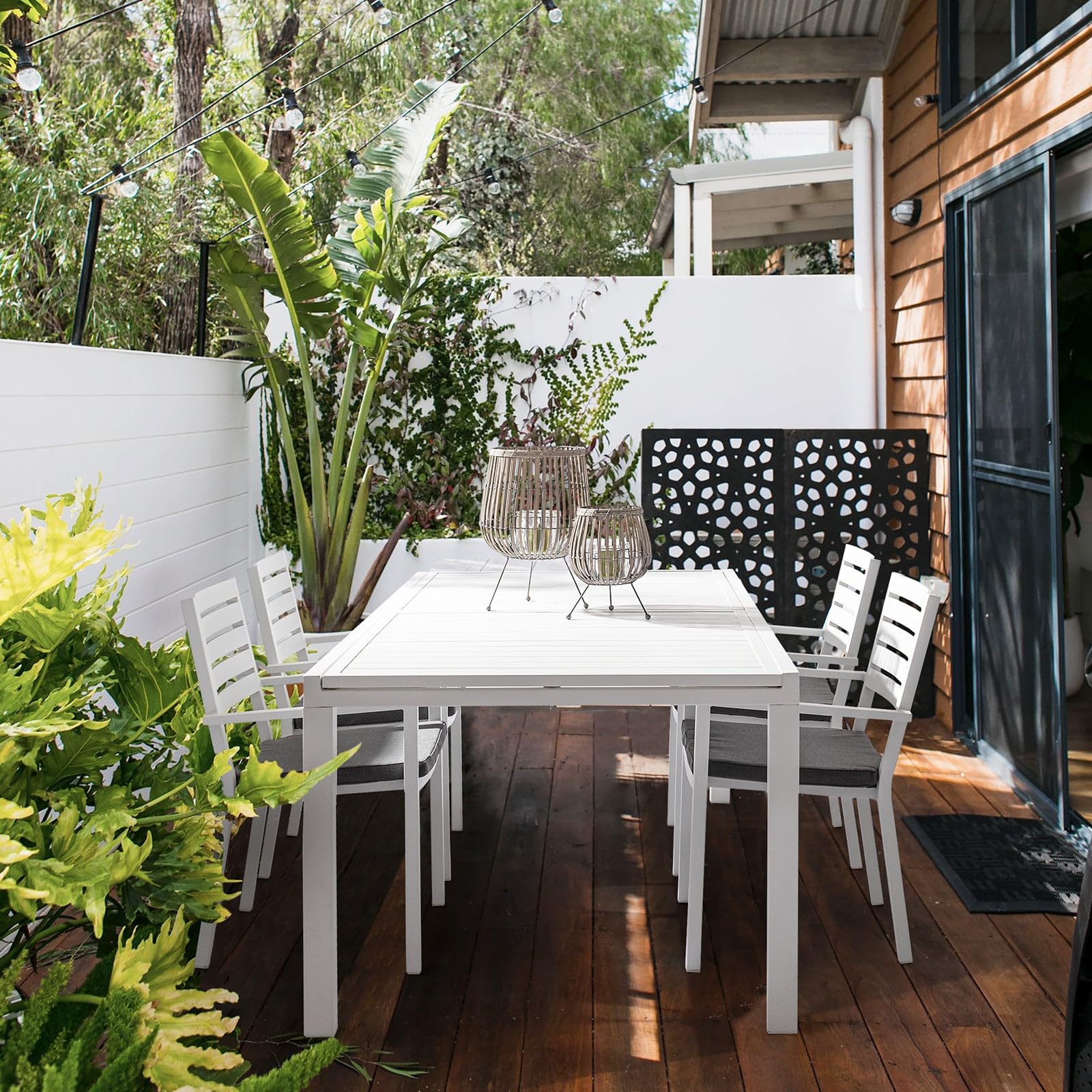 Decor Space Tavolo allungabile Fuerteventura in alluminio Bianco dogato da esterno per giardino (Tavolo/160-240 x 90 cm)