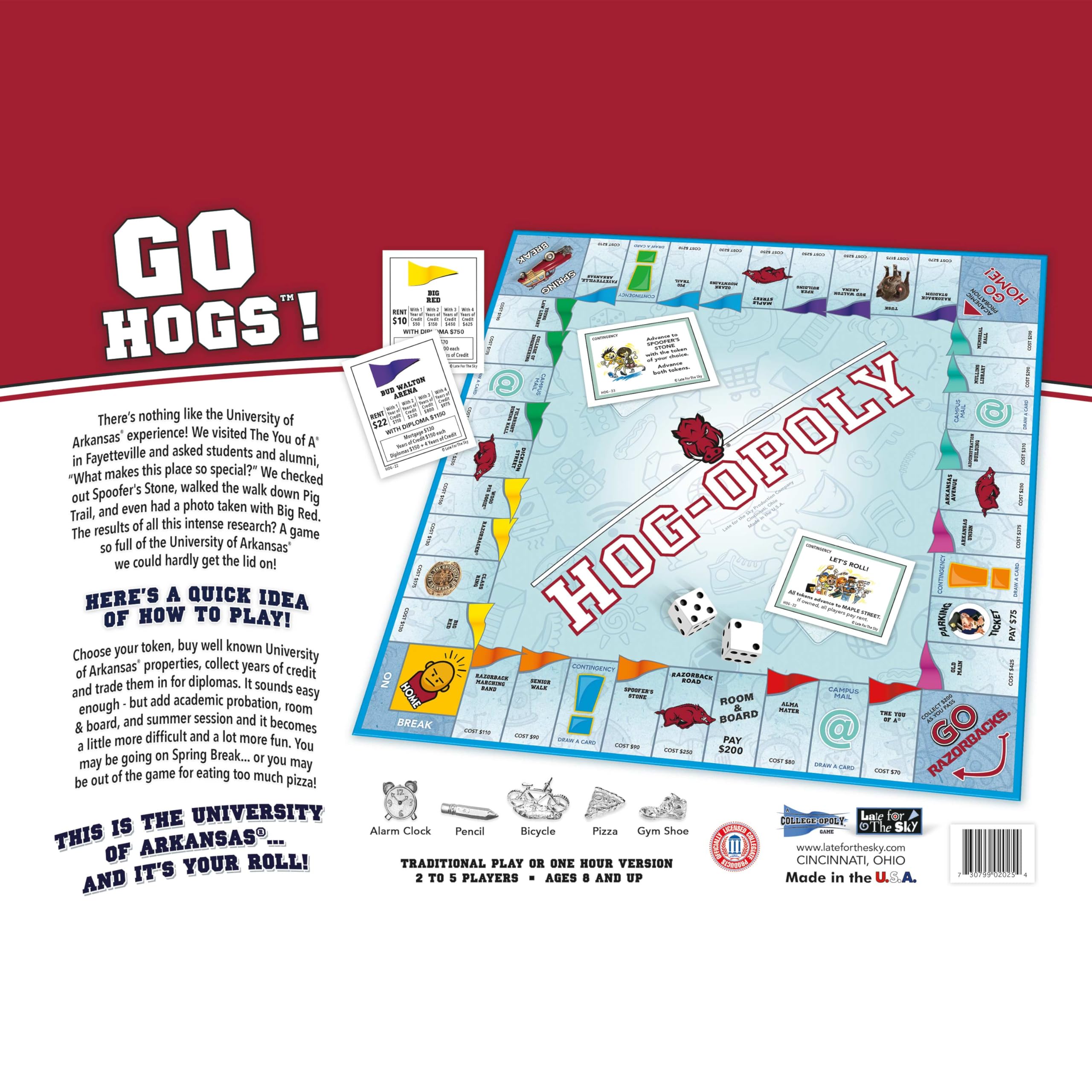 Amazon.com: Late for The Sky University of Arkansas Hogopoly Board