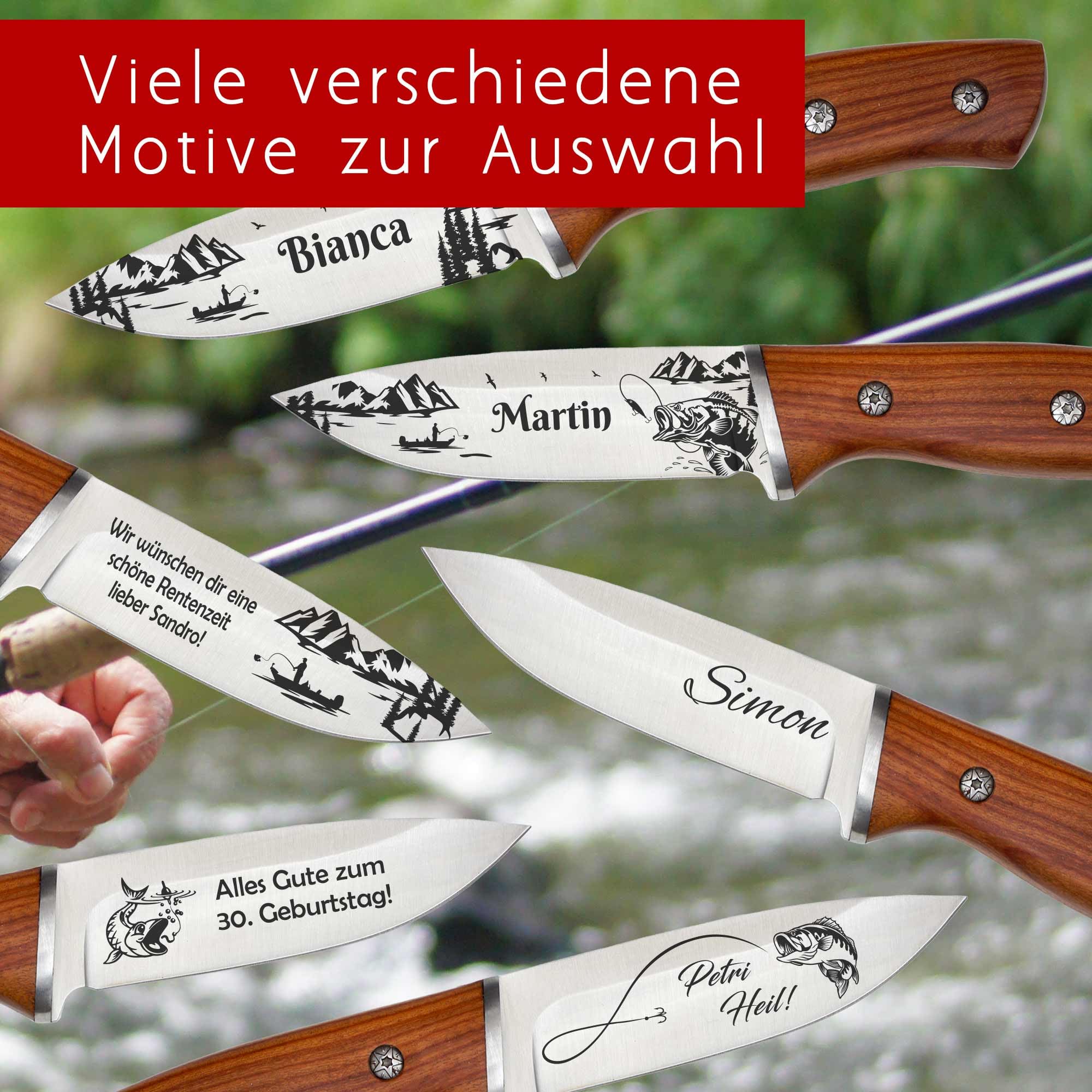 Angelmesser mit Gravur – Geschenk für Angler – Personalisiertes Geschenk mit Namen für Geburtstag Weihnachten Vatertag (ohne Ständer)