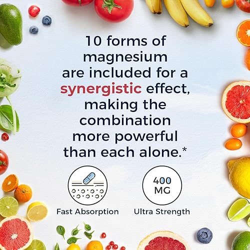 Miniatura 8 de Vitalitown Suplemento complejo de magnesio 10 en 1, 400 mg quelado de magnesio elemental con glicinato, citrato, malato, taurato y más, para la