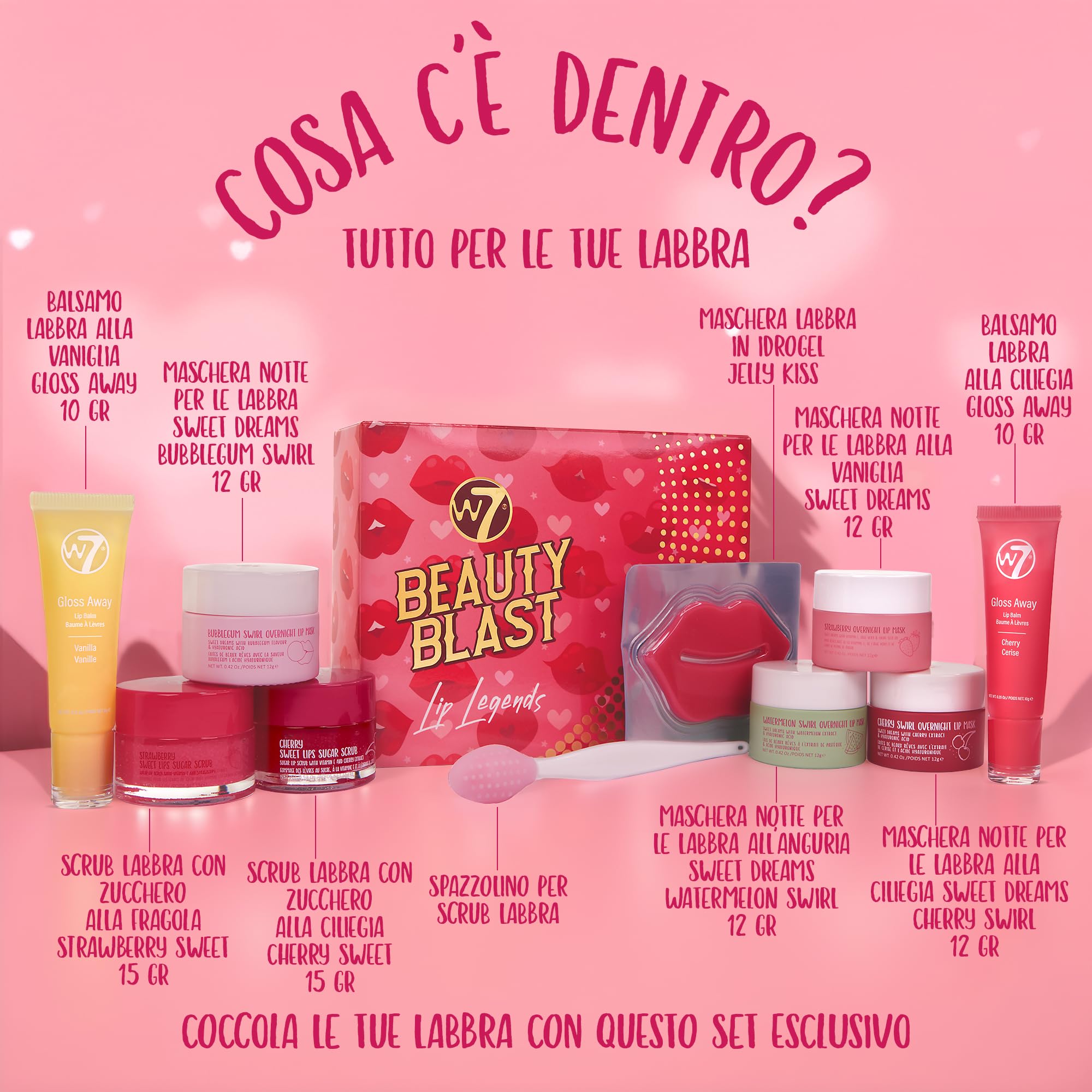 W7 Beauty Blast Lip Legends Sweet Dreams Gift Set - Maschere Labbra, Scrub, Balsami e Altro — I Prodotti Esclusivi della Linea Sapori di W7 Sweet Dreams