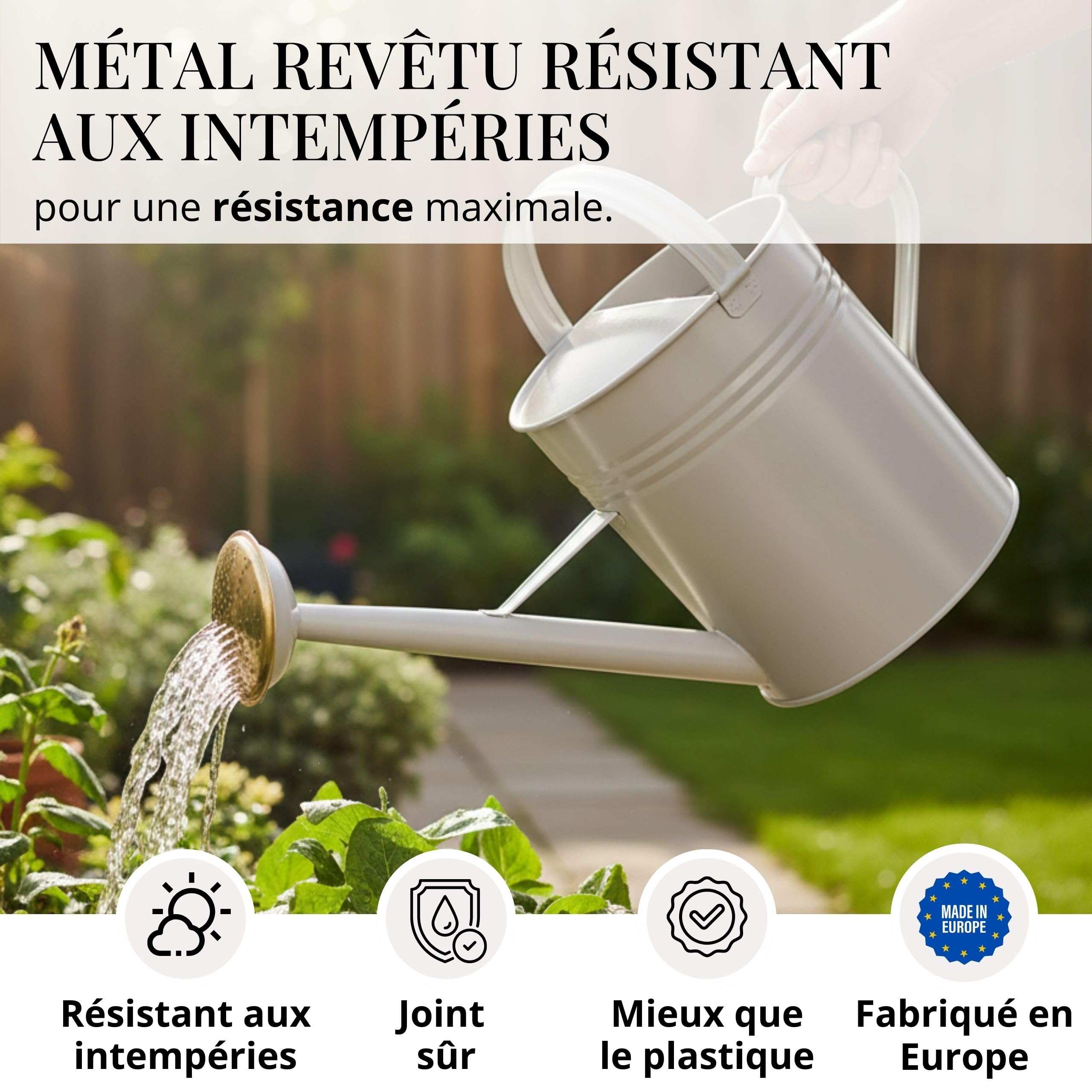 LIVLIG - Arrosoir vintage - 10 l - Pour jardin et balcon - Arrosoir en métal de qualité supérieure avec douchette amovible et design à 2 anses - Arrosoir vintage avec douchette en laiton - Greige