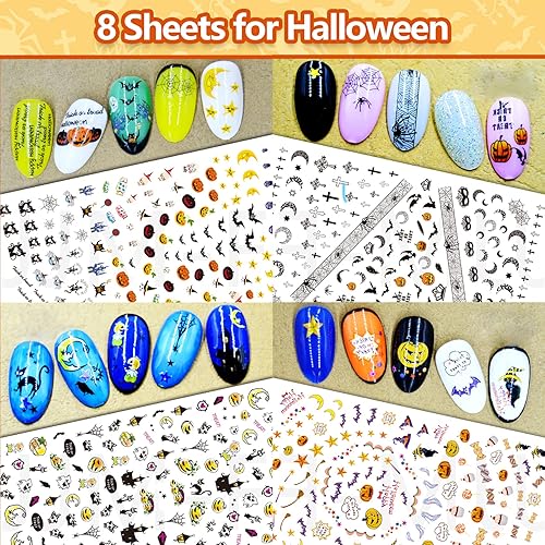 Miniatura 4 de TailaiMei 16 hojas de calcomanías de uñas navideñas, Halloween y Día de Acción de Gracias, otoño, 3D, autoadhesivas, para decoración de uñas de otoño