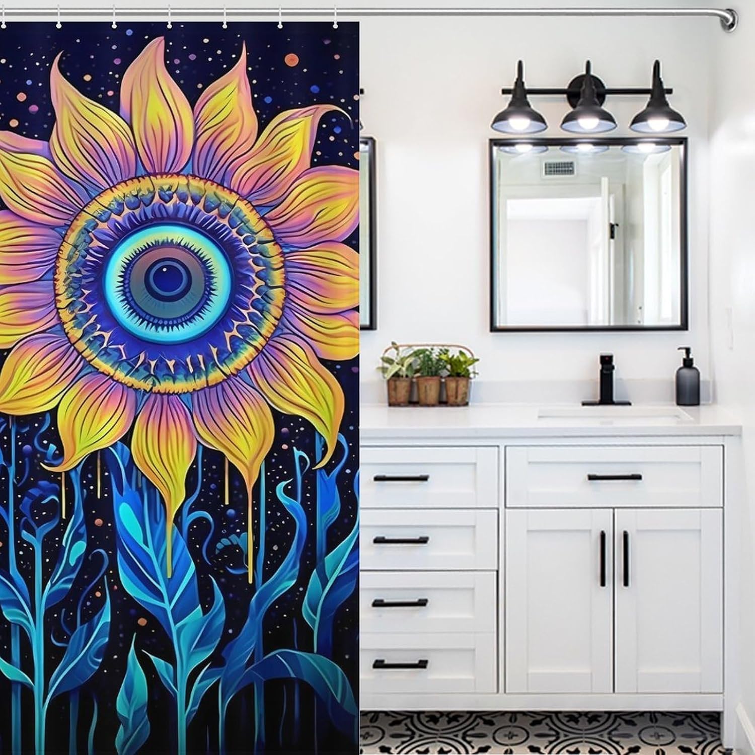 Sunflower Eye Funny Shower Curtains Washable Bath Curtain Liner with Hooks for Bathroom Bath Tubs