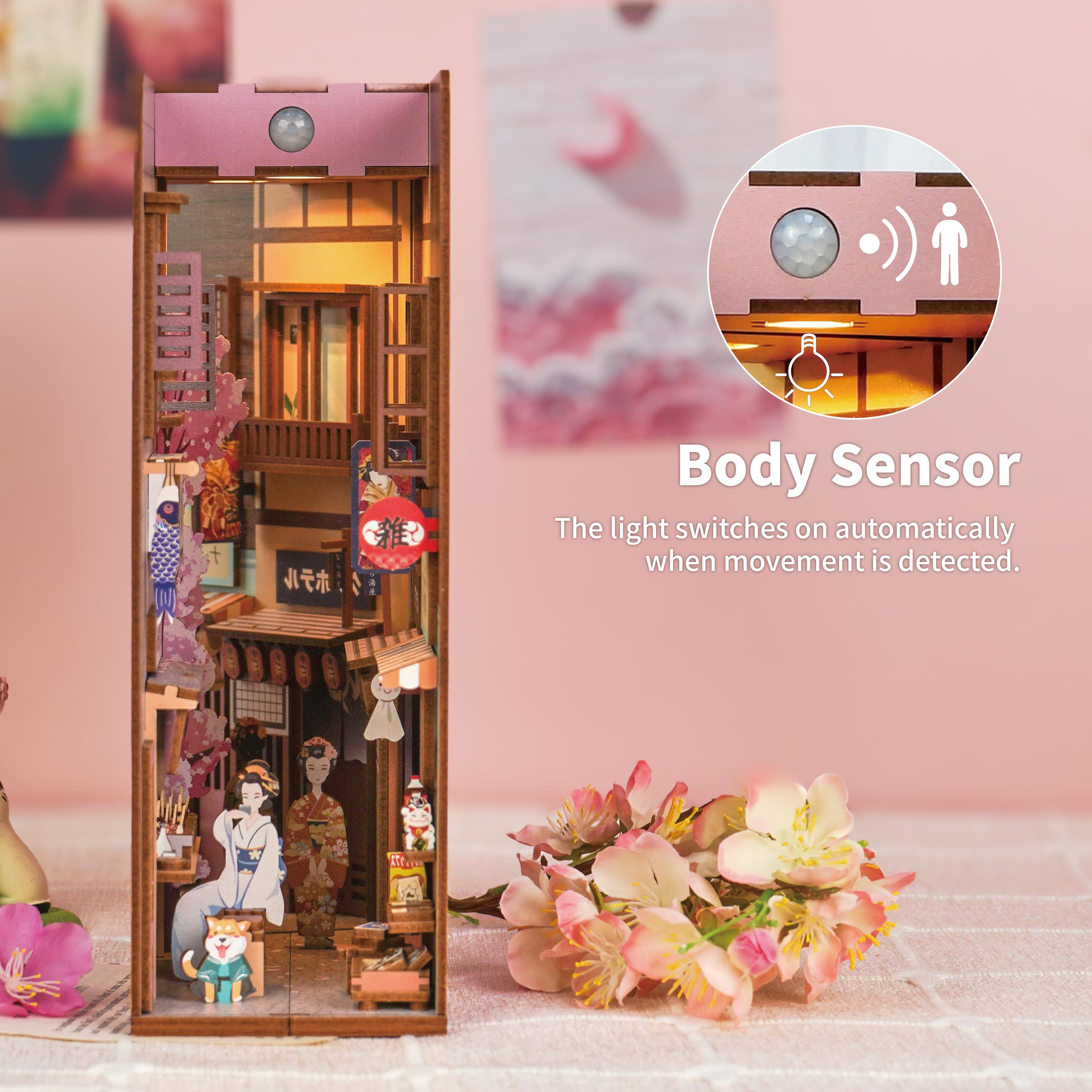 Tonecheer DIY Book Nook Japon, Modèle 3D en Bois pour Adultes pour Construire Une Miniature de Maison, Kit de Nook de Maison avec Lumière, Cadeau pour Femmes et Hommes (L'Épicerie Japonaise)