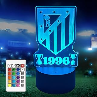 Comprar Lampara Atletico,de Madrid, Doblete Atleti, Escudo para Niño personalizada,Escudo de Fútbol para Niños y Adultos.Luz Led Nocturna,Ilusion óptica 3D Táctil. Iluminación Interior.