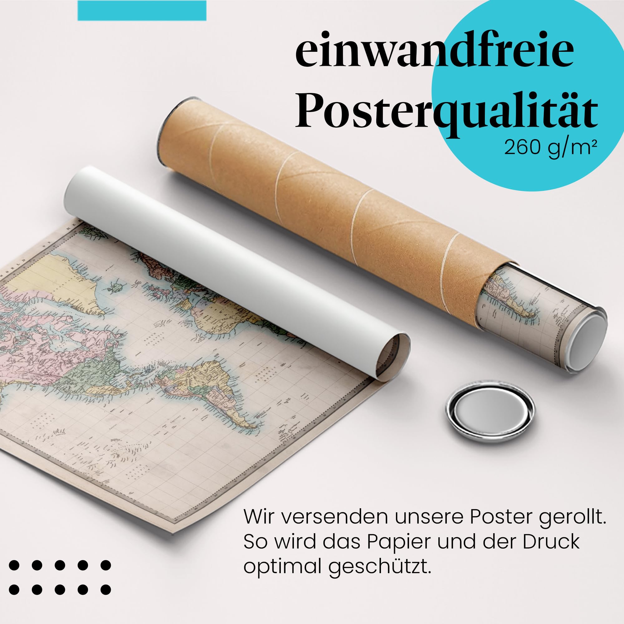 Postereck - 0557 - Historische Weltkarte, Vintage Kontinente Bunt - Unterricht Klassenzimmer Schule Wandposter Fotoposter Bilder Wandbild Wandbilder - Leinwand - 100,0 cm x 75,0 cm