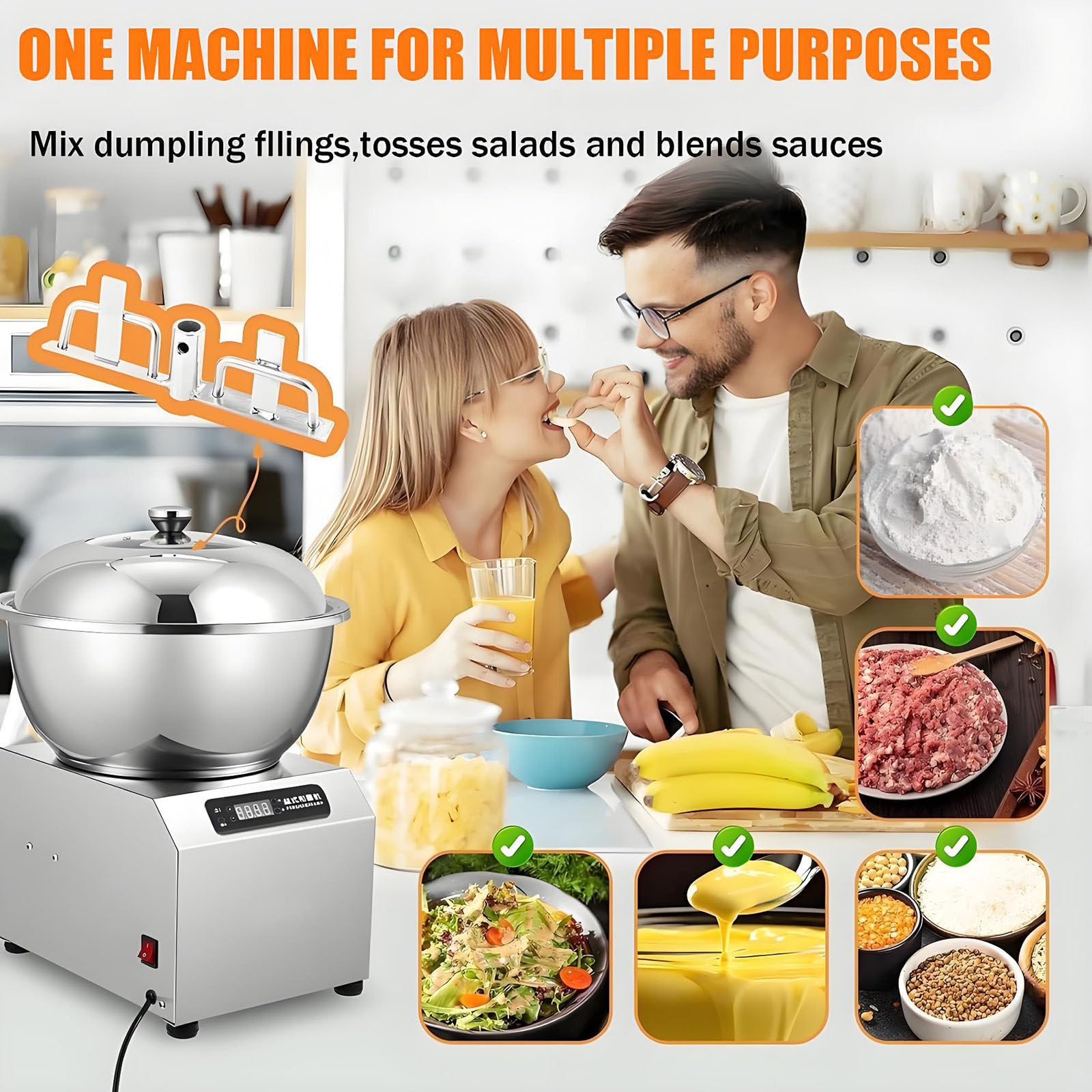 Impastatrice Professionale da 1800 W - Impastatrice a Spirale Professionale con Vasca Rimovibile, Doppia Rotazione E Timer per Panetteria, Pizzeria E Ristorante 5kg