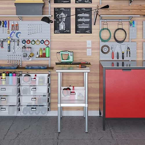 Vista 373 de AmGood Mesa de trabajo de acero inoxidable de 18 pulgadas x 36 pulgadas Mesa de preparación de alimentos de cocina de metal NSF