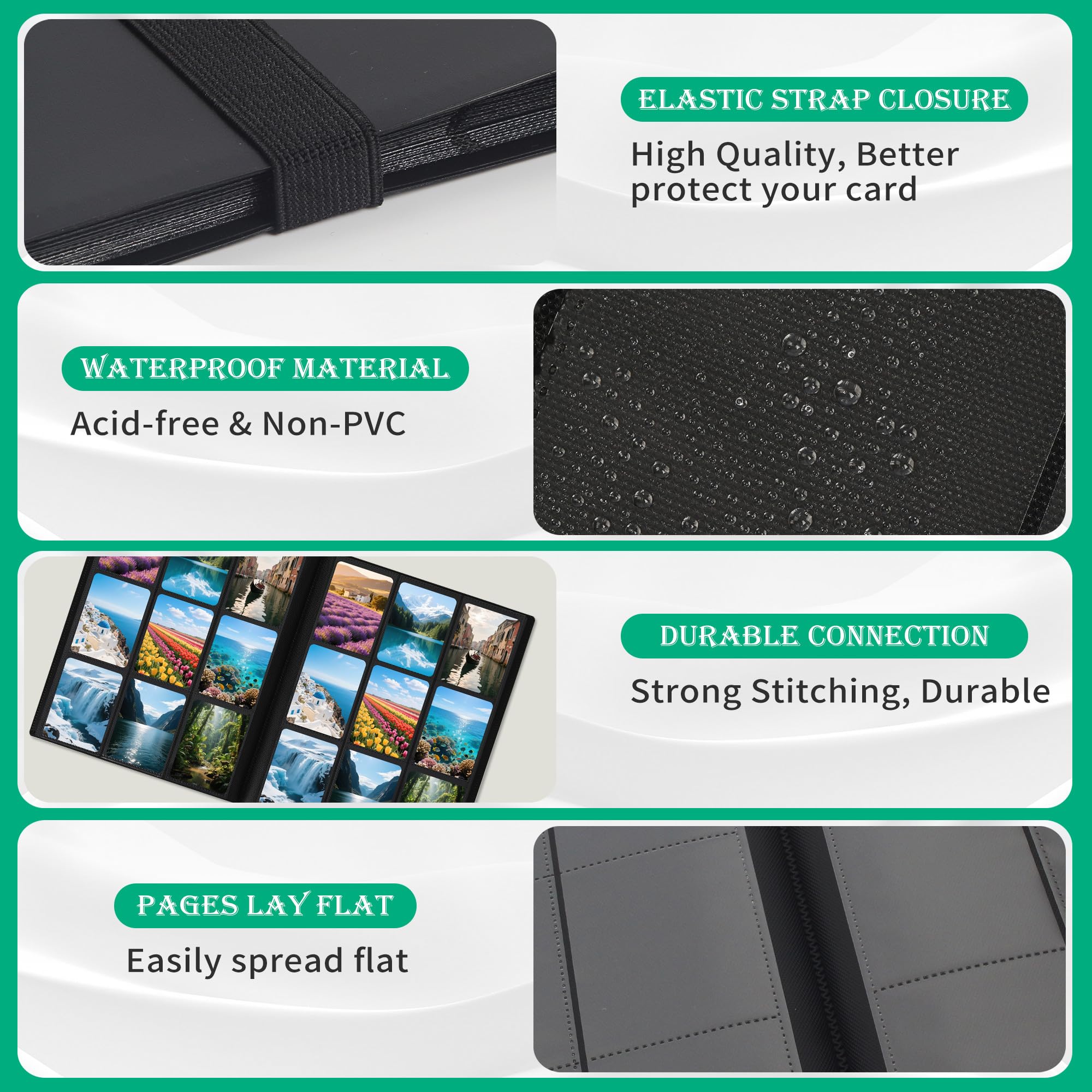 Raccoglitore Per Carte Collezionabili Con 360 Tasche - Album Trasparente Impermeabile Per Pokémon, Yu-Gi-Oh!, MTG, E Carte Sportive, Nero