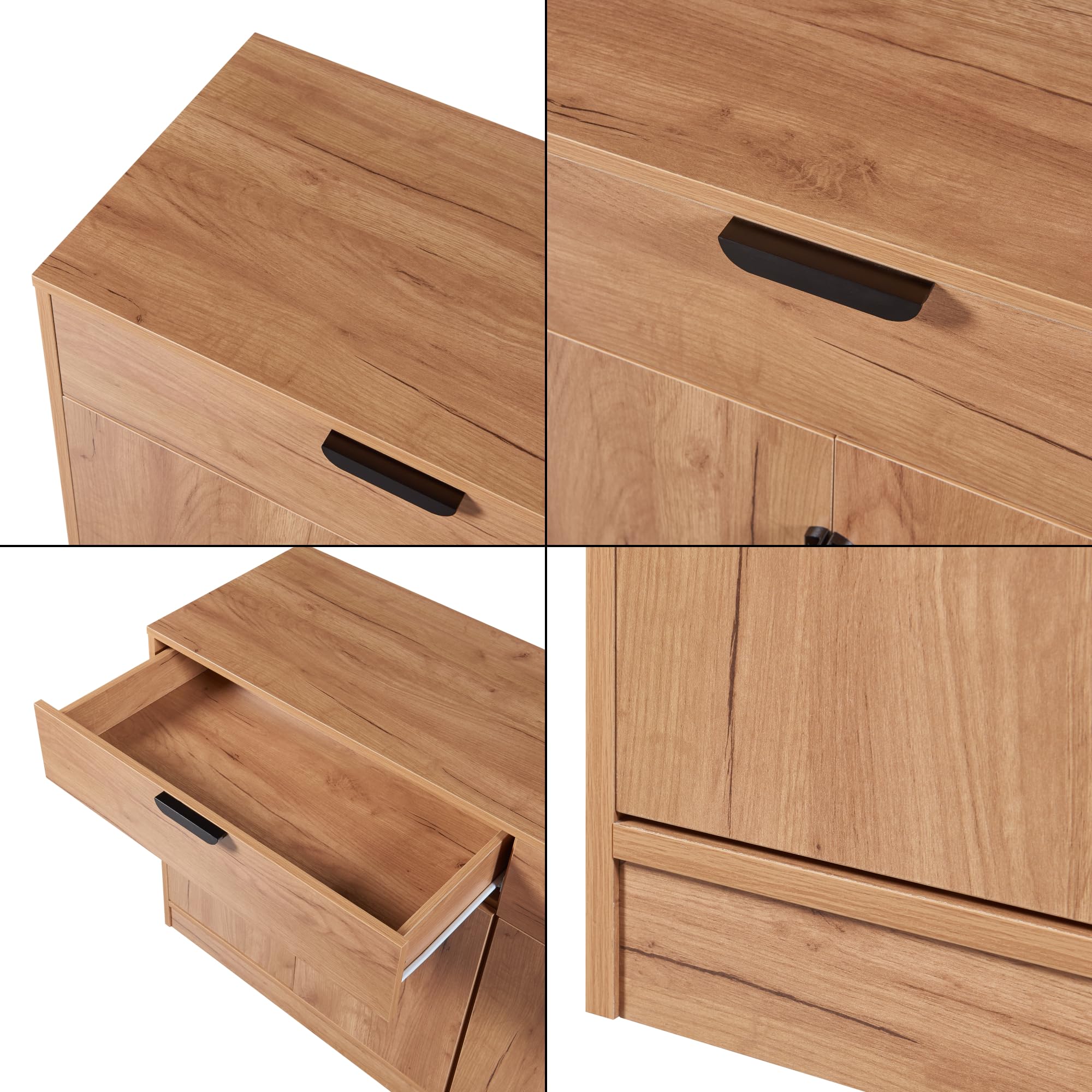 [en.casa] Komoda Varkaus szafka do salonu z 4 drzwiami i 2 szufladami, szafka pod telewizor, wielofunkcyjna 75 x 140 x 40 cm, szafka do przechowywania, MDF o wyglądzie dębu