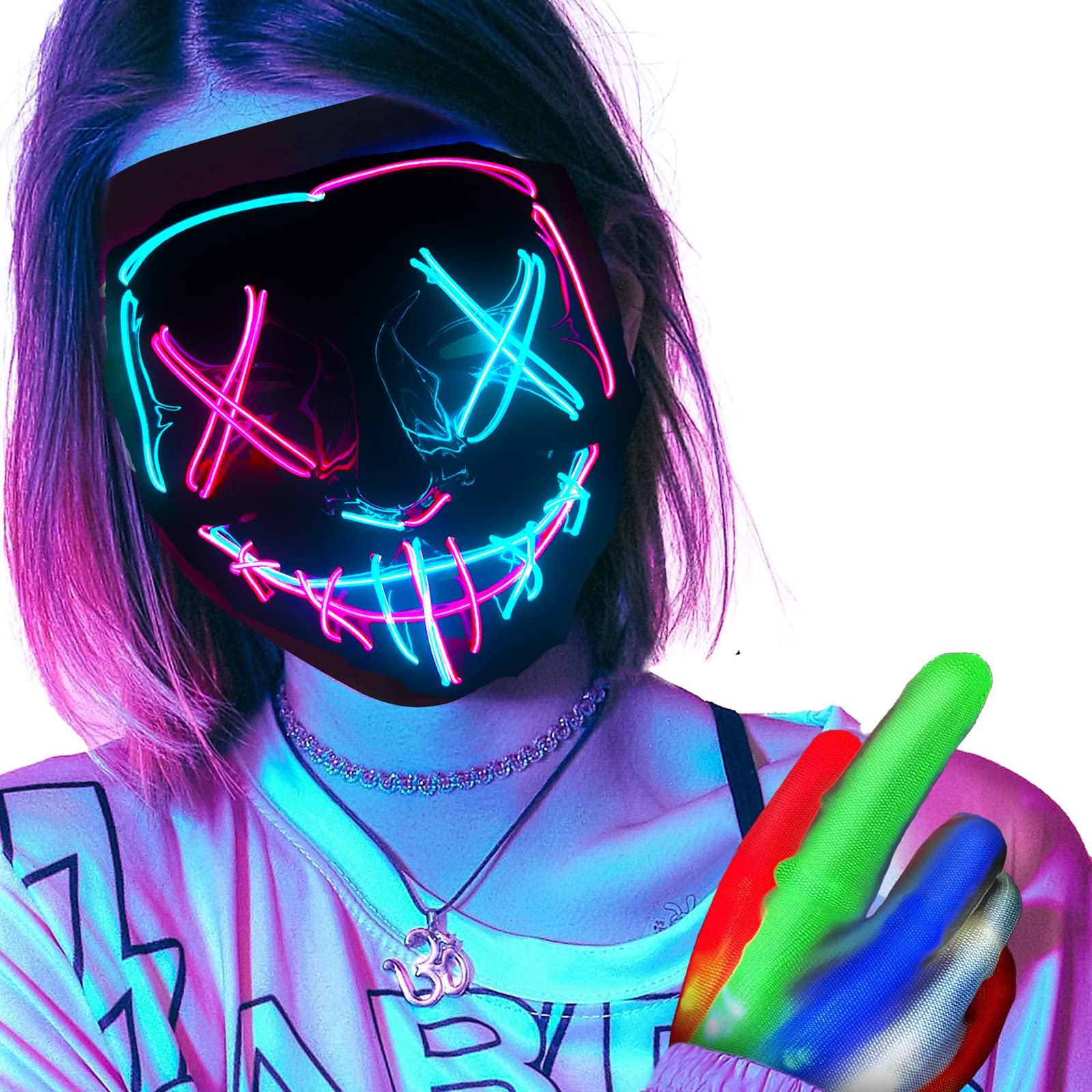 Funjoyz Máscara Halloween, LED Purga Mascaras con 3 modos de Iluminación, LED Carnival, Caretas de Halloween, Máscara de cara Para Carnaval, Halloween, Cosplay y Fiestas,Máscara de Terror