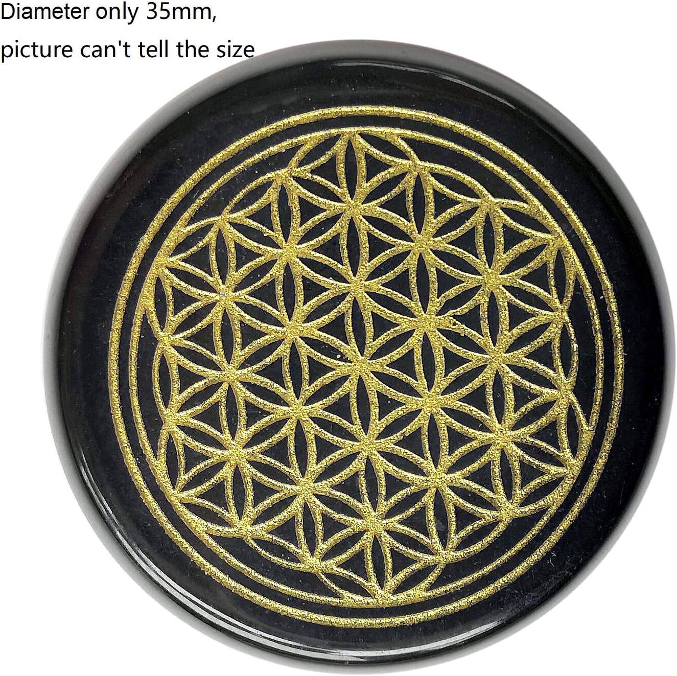 Loveliome Natural Black Agate Flower of Life Engraved Healing Crystal Chakra Balancing and Positive Energy Generator Palm Pocket Stone - Image 3