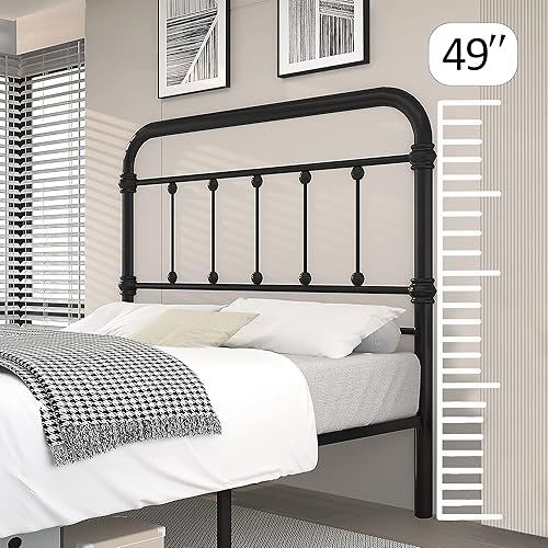 Miniatura 3 de Giselle - Base de cama de tamaño completo con cabecero de metal antiguo vintage, base de colchón con plataforma, 49 pulgadas de alto, no necesita