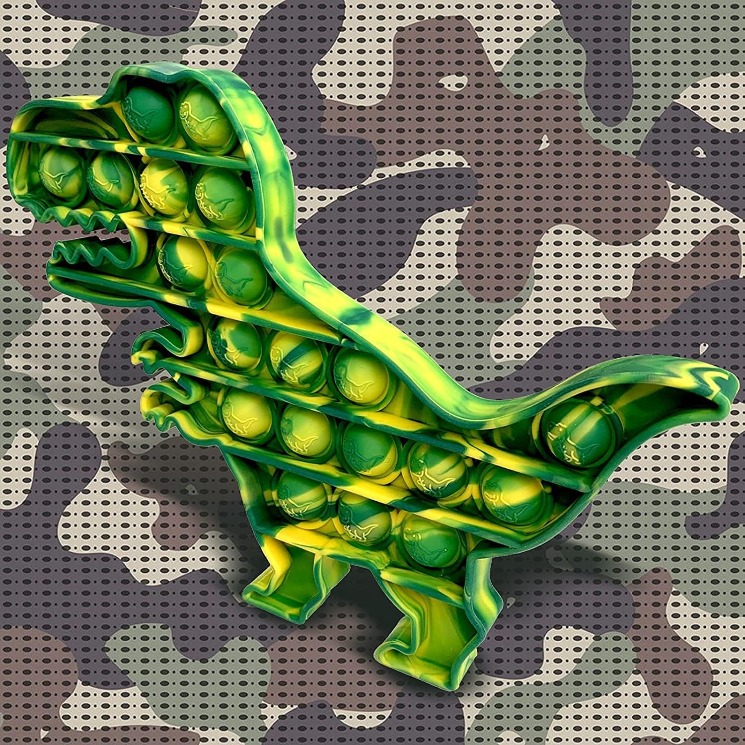 2 Pack Pop Fidget Toy Boys Gift Camo Tie Dye Dinosaur & Fighter Popper Push Bubble Sensory Toy Set