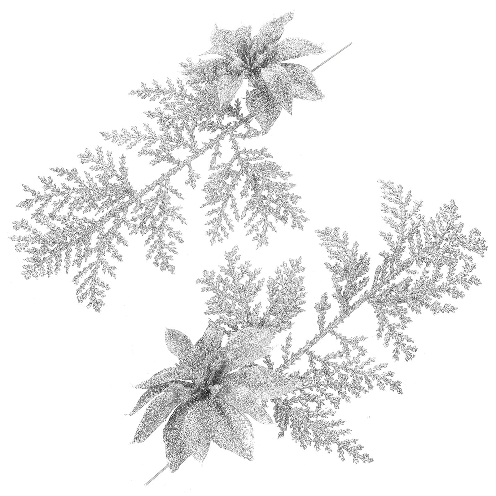 jojofuny Ornamente Krippendekoration 18 Stücke Künstliche Weihnachtsblumen Glitter Poinsettia Plektren Kiefer Zweige mit Clip for Christmas Crafts Party Festliche Wohnkultur