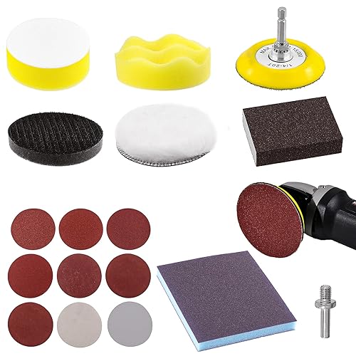 Swpeet 108 discos de lijado de 3 pulgadas con bloques de pulido de esponja de lijado, almohadilla de discos de lijado de grano 80-3000 de 3