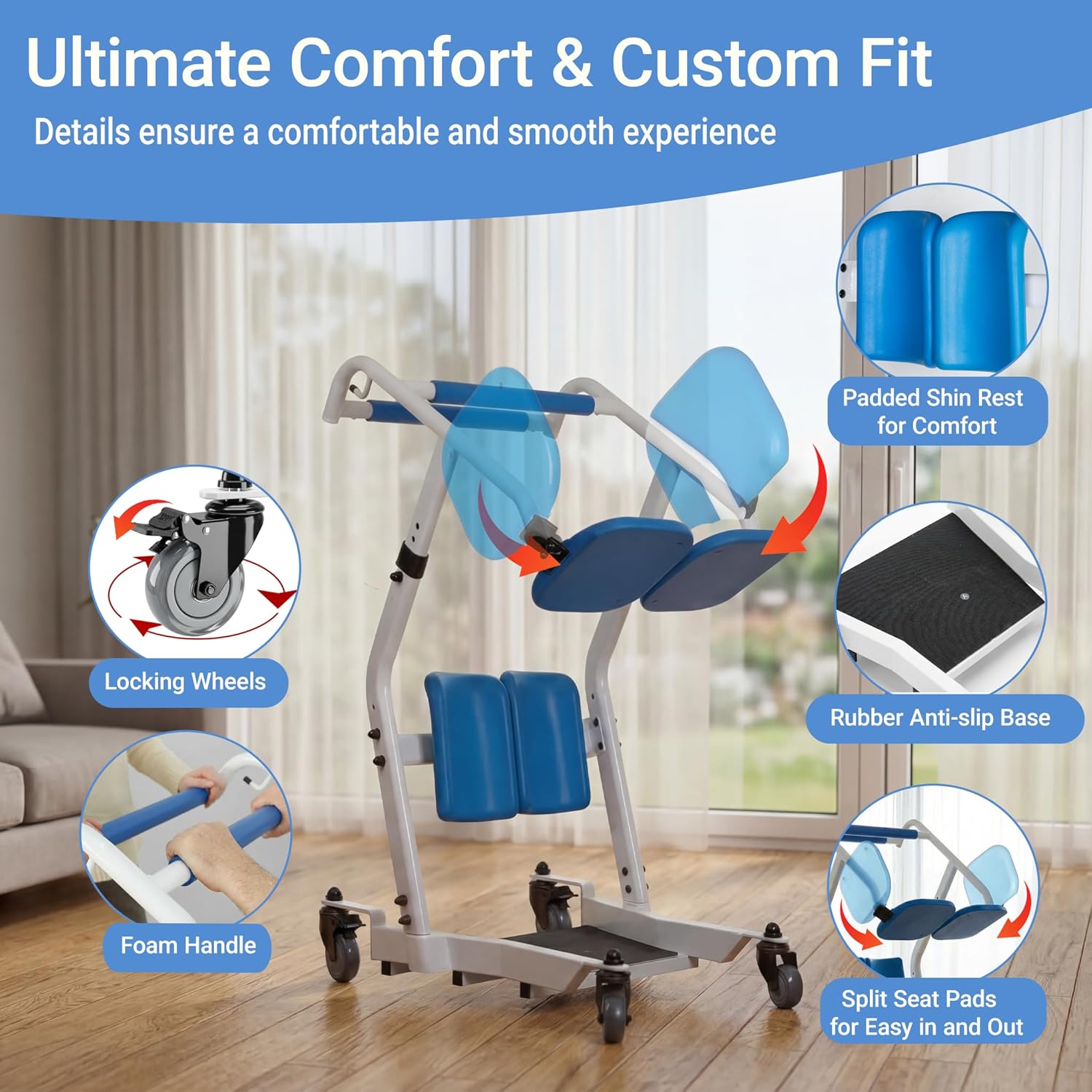 Sit to Stand Lift for Elderly with Wheels, One-Step Stand Assist Aid, Muscle Building, Patient Lift Transfer Chair for Home Care, Elderly Lift Assist Devices for Seniors Adults Disabled, 400 lbs