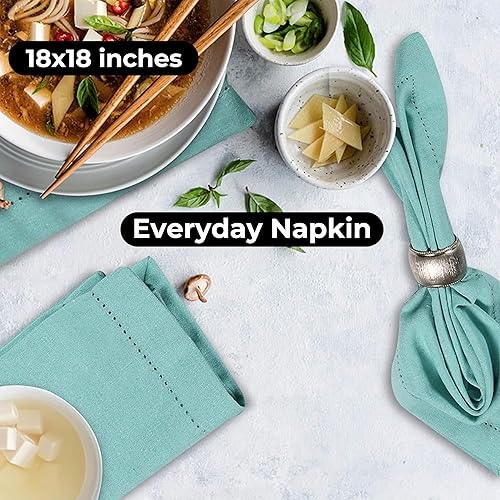 Miniatura 4 de Juego de 12 servilletas de tela de algodón, 20 x 20 pulgadas, doble vainica, color verde aguamarina, lavables a máquina, para bodas y uso diario