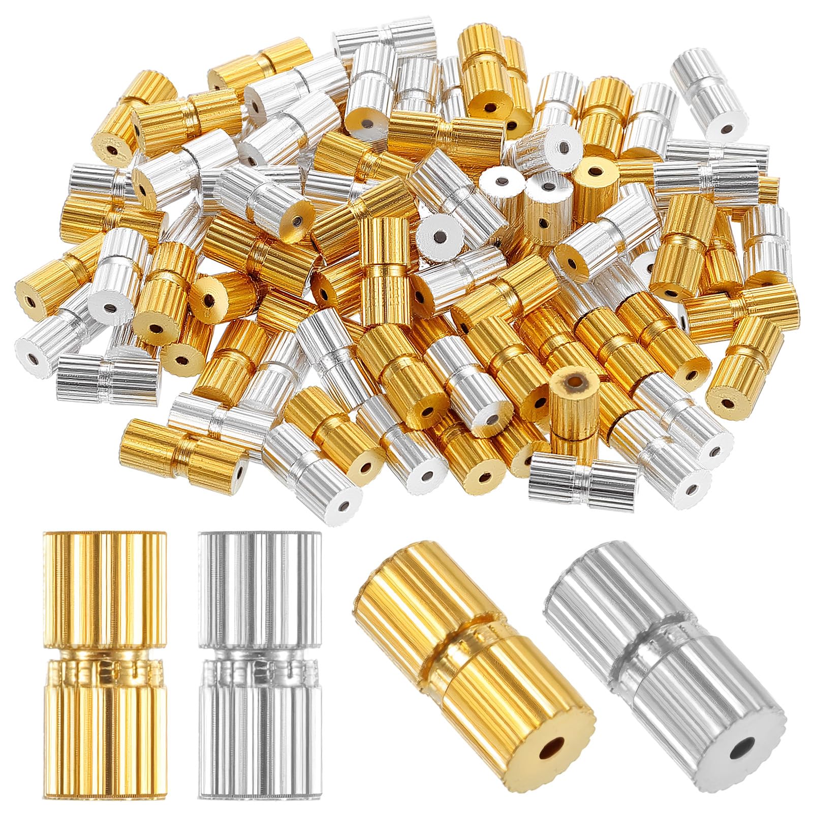 100 Pcs Barrel Screw Clasps Jewelry End Tip Caps Brass Barrel Tube Fastener Cord End Caps Waist Beads Craft Supplies for Christmas DIY Bead Necklace Bracelet Earring Jewelry Making