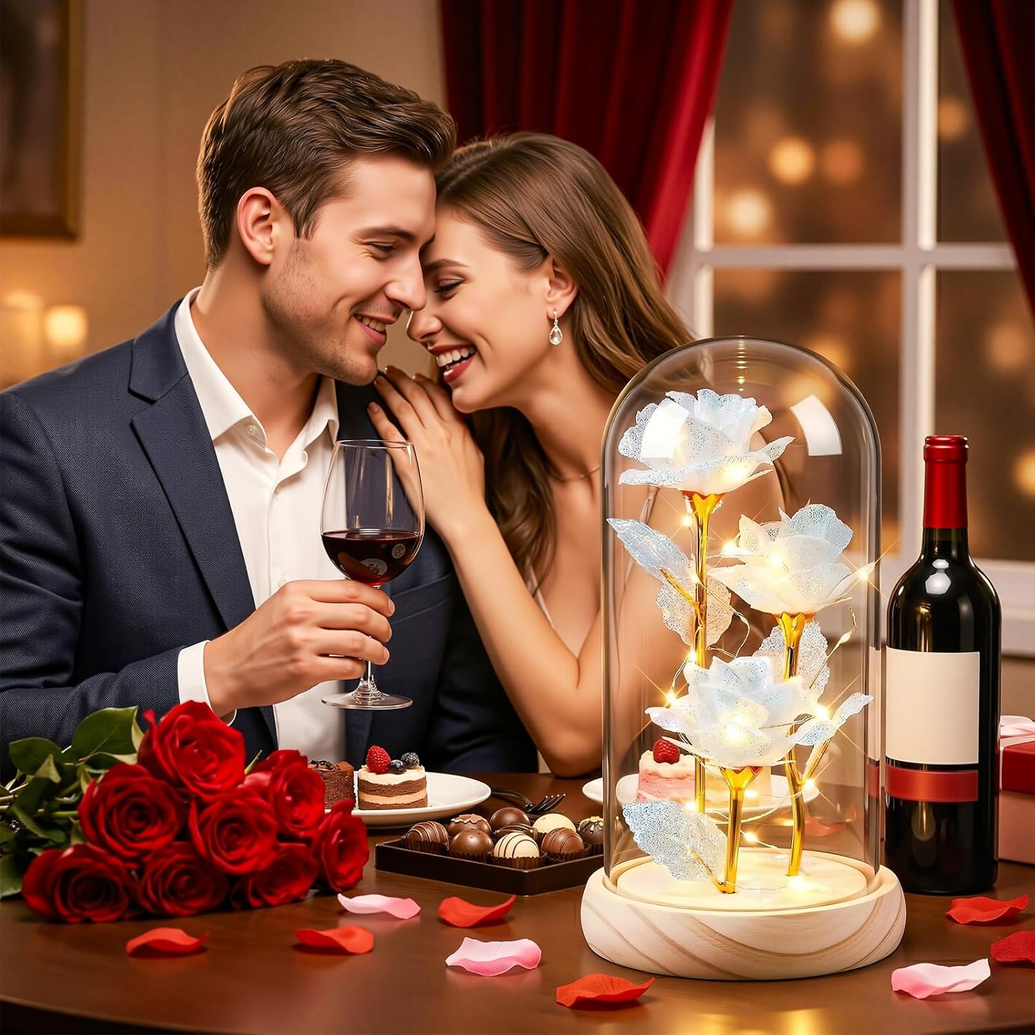 Otlonpe Forever Preserved Glass Roses Flowers with Light, Birthday Valentines Day Womens Gifts for Her, Mom Grandma Girlfriend Wife Sister Gifts for Christmas Valentines Mothers Day, 7.8-inch (White) - Image 3