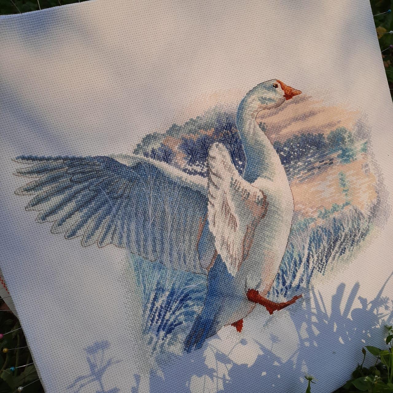 RTO Zestawy do haftu krzyżykowego dla dorosłych ptaków, natura - gęś śnieżna 37 x 24 cm / 14,6 x 9,4 14 ct