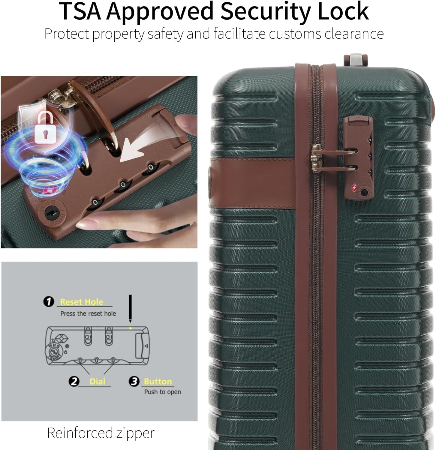 Luggage Sets 3 Piece with Spinner Silent Wheels & Expandable Travel Bags, Carry On Luggage & Airline Approved Hardshell Suitcase with TSA Lock, Lightwight Hardside for Women, Men (Green)