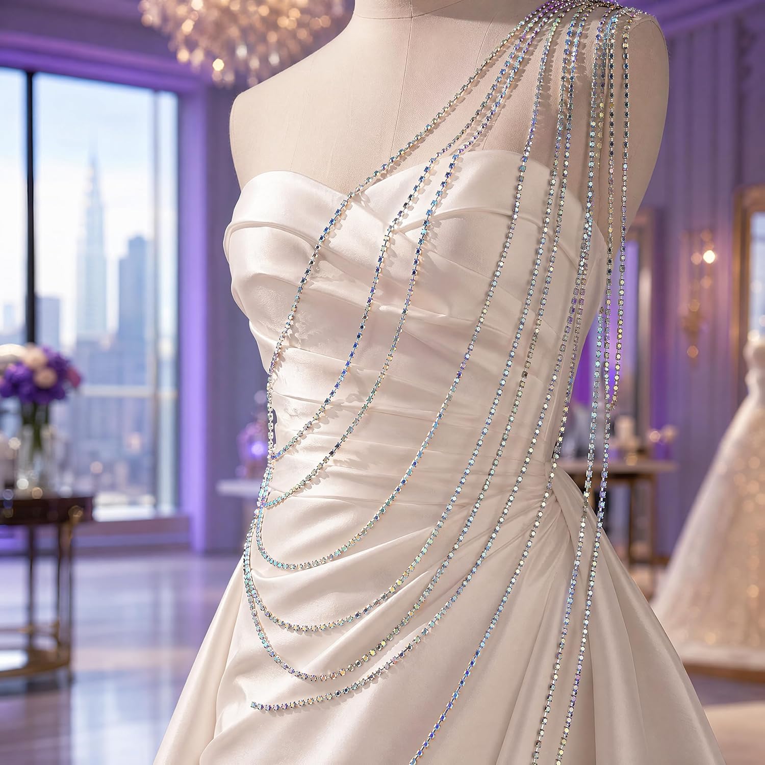 30FT Rhinestone Chain Trim, Sew-On Bling Diamond Trim for Wedding Bridal Dress, Jewelry Making, Hair Accessories & DIY Craft Decor (Rainbow, SS6=2mm)