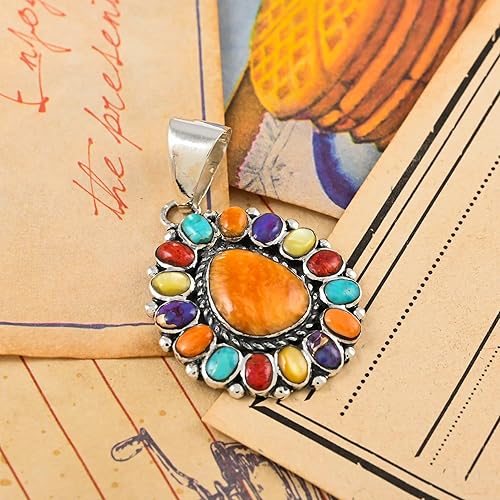 Miniatura 2 de Colgante de plata de ley 925 estilo Santa Fe para mujer, joyería de regalo de cumpleaños para mujeres, Mediano, Gema, Turquesa