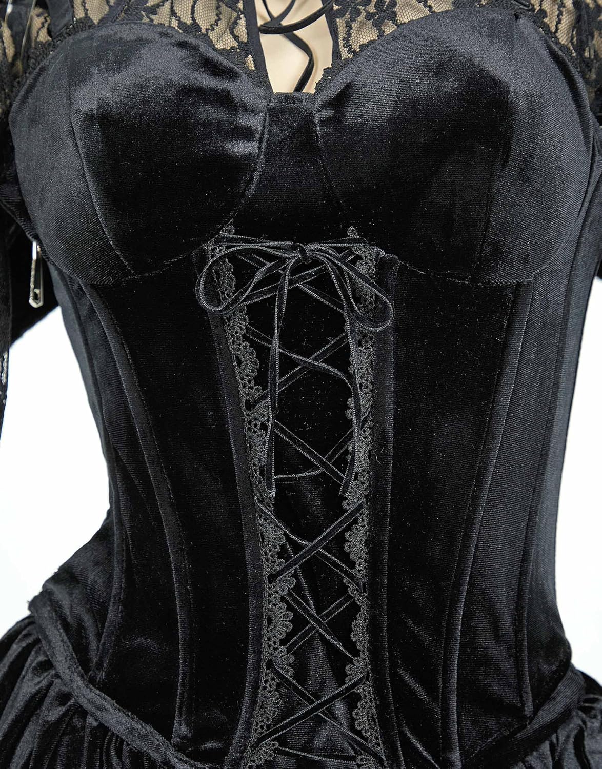 MEOWCOS Women's Halloween Devil Cosplay Costume Lace Top Adjustable Corset with Irregular Skirt and Bat Wings