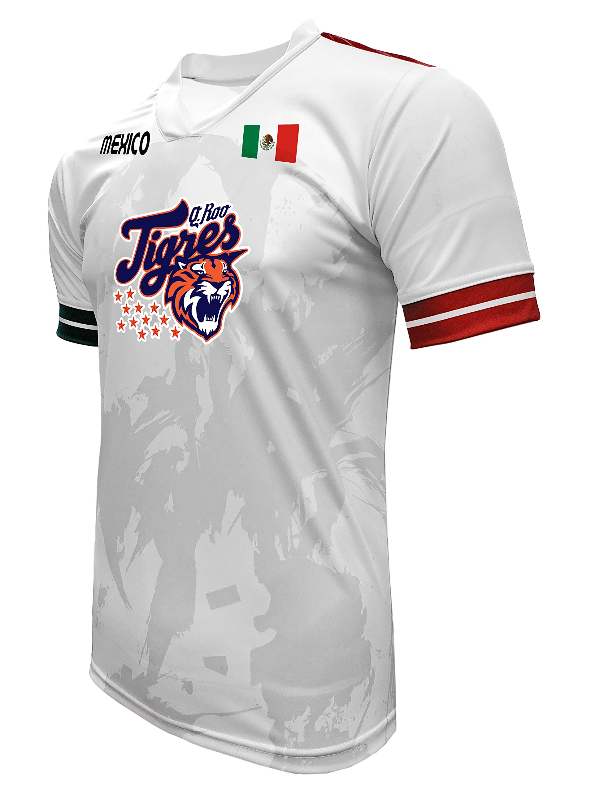 Jersey Mexico Tigres de Quintana Roo 100% Polyester White/Grey_Made in Mexico (Large)