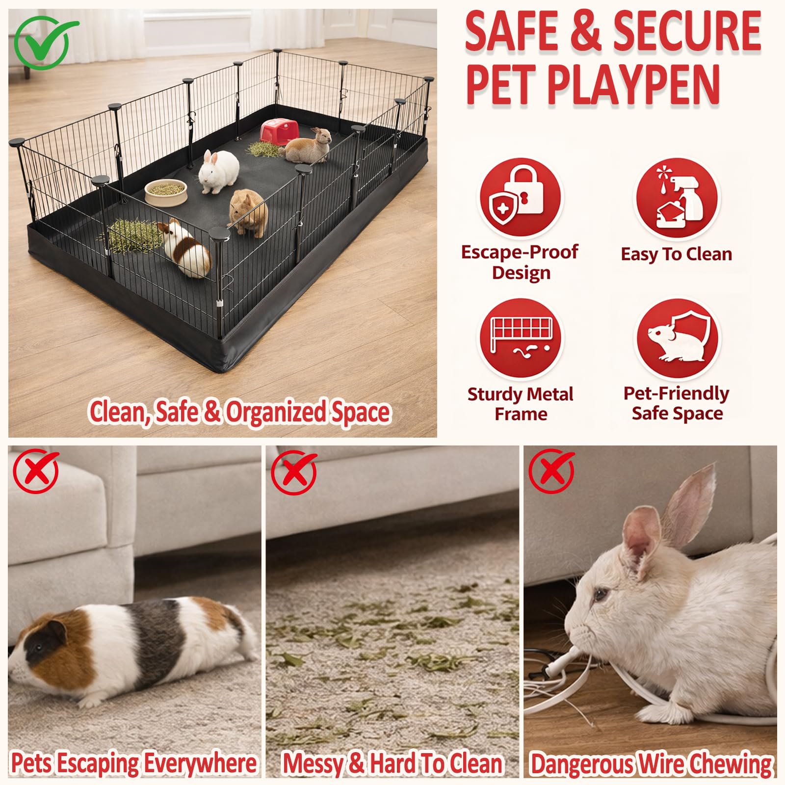 Kleintiergehege Innen & Außen 122*60*40cm – Freigehege für Meerschweinchen & Kaninchen, Stabil & Erweiterbar, Mit Wasserdichter Bodenmatte, Sicher & Einfach aufzubauen