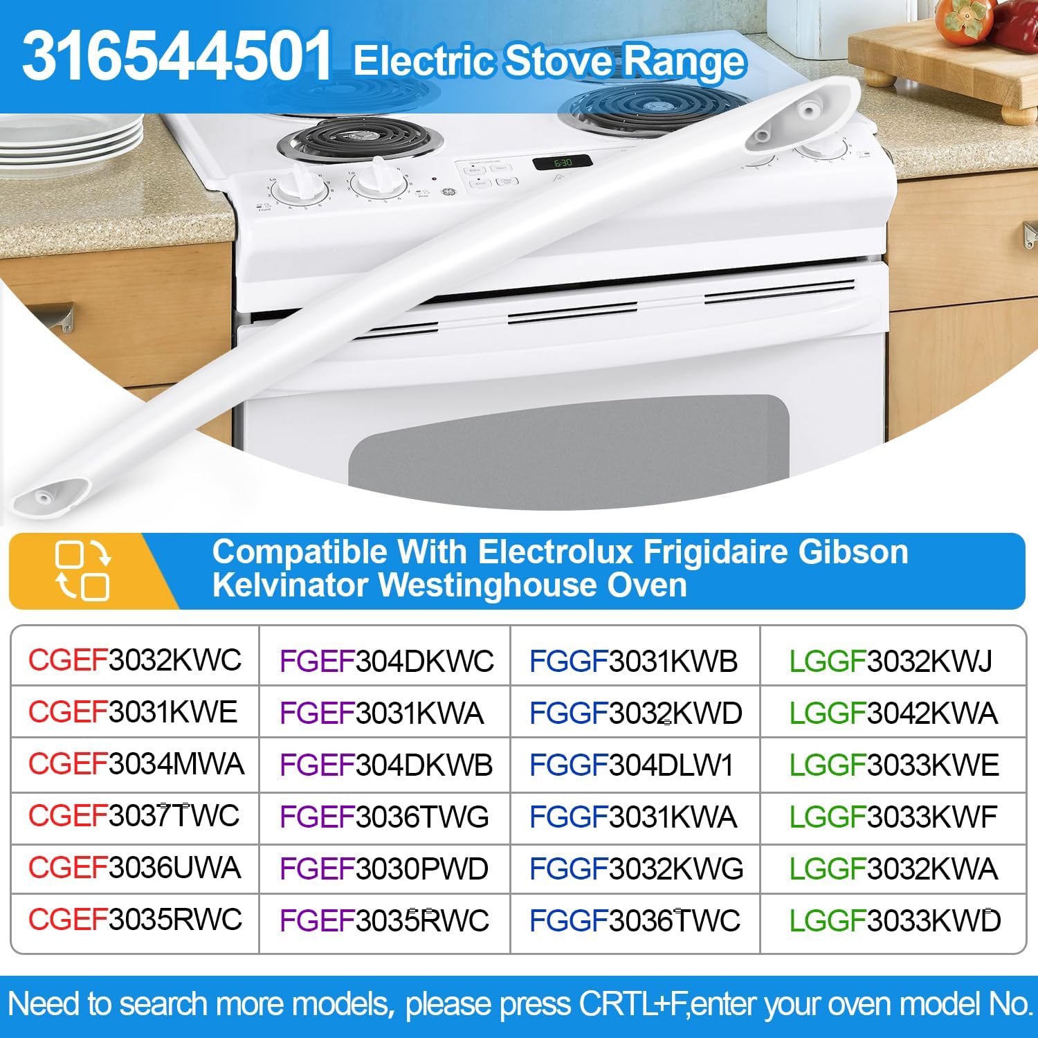 Upgraded 316544501 Oven Handle Replacement Compatible with Electrolux Kenmore Frigidaire Oven Door Handle White,Replaces AP4433289, 1513499,Include 2 Pack 316433300 Frigidaire Stove Door Handle Screws