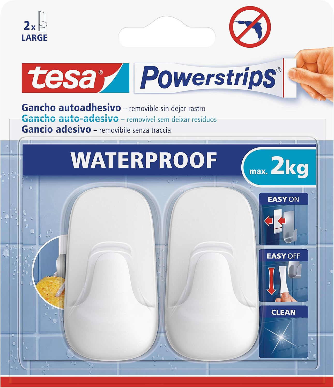 Tesa 59781 Large Plastic Hooks Powerstrips Waterproof + Strips, White