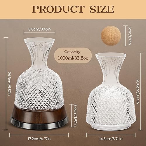 Miniatura 6 de Decantador de vino, jarra de vino, decantadores de vino de cristal sin plomo y jarras con tapón, decantador giratorio de 360, juego de decantador de