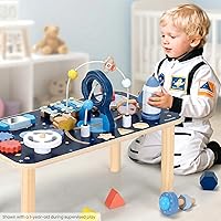 Vista 4 de Mesa de Actividades de Madera 10 en 1 para 1 Año de Edad Centro de Actividades de Pie Montessori para Bebés y Cubo de Juego Sensorial