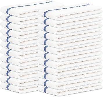 Bar Mops Blue Stripe Pack of 24 Kitchen Towels 16x19 Multi-Purpose for Home, Restaurant and Cleaning White Absorbent Washcloth Dishcloths Sets, Reusable Dish, Cloths Rags