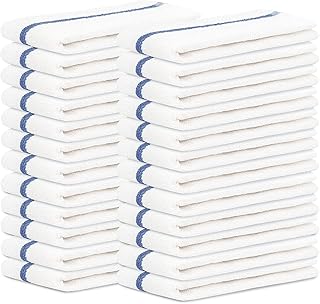 Bar Mops Blue Stripe Pack of 24 Kitchen Towels 16x19 Multi-Purpose for Home, Restaurant and Cleaning White Absorbent Washcloth Dishcloths Sets, Reusable Dish, Cloths Rags