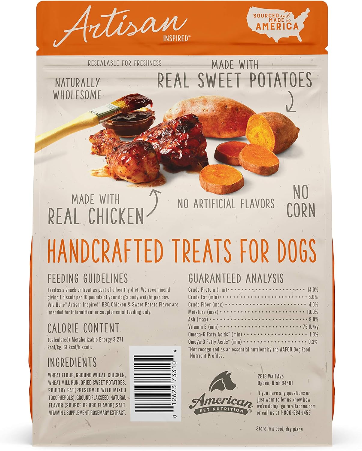 Vita Bone Artisan Inspired Dog Biscuit Treats, Natural BBQ Chicken & Sweet Potato, 16 oz Bag
